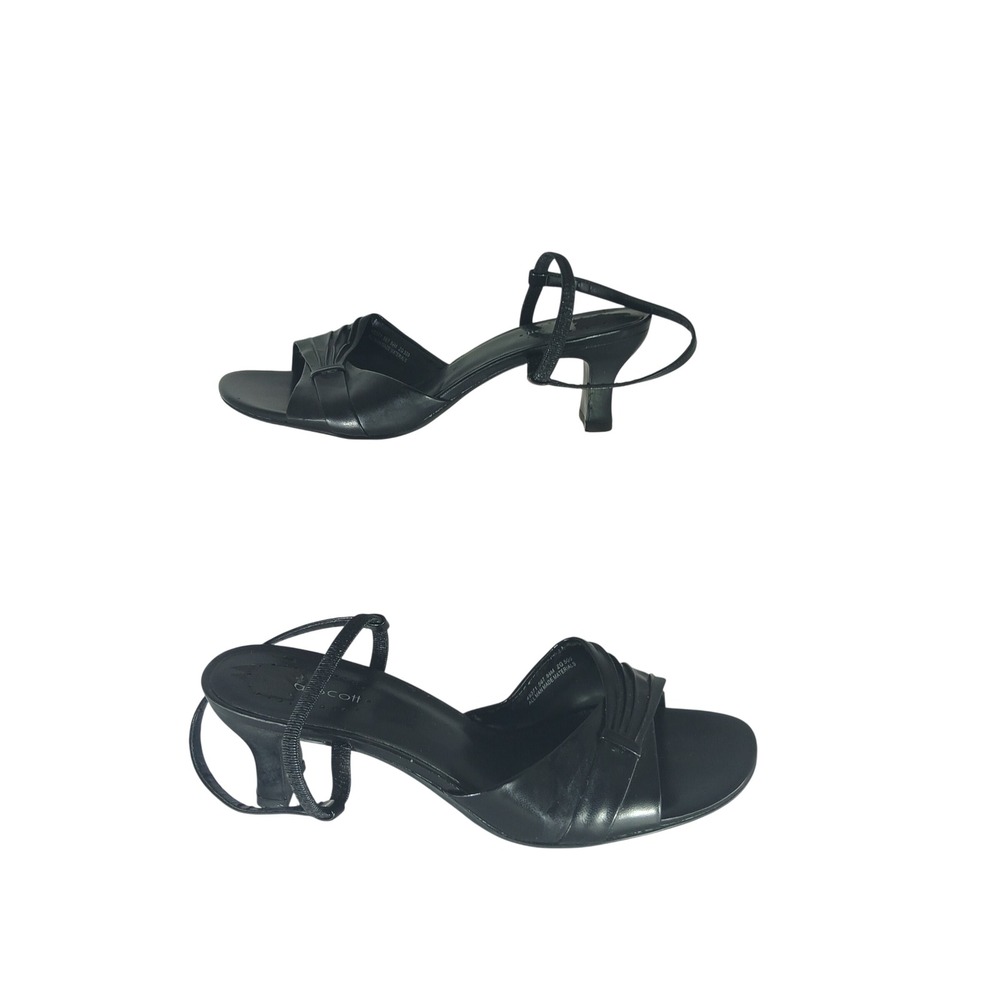 a. Scott Camille Sandals 8.5 Black Kitten Heel Slingback Pleated 45371-567